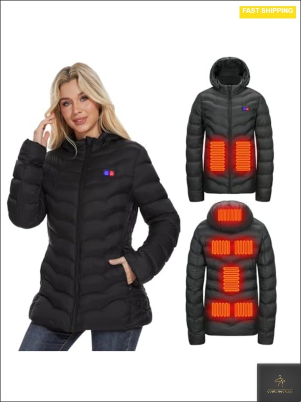 Women's Heated Jacket with Battery Pack, 8 Heating Zones Ski Coat